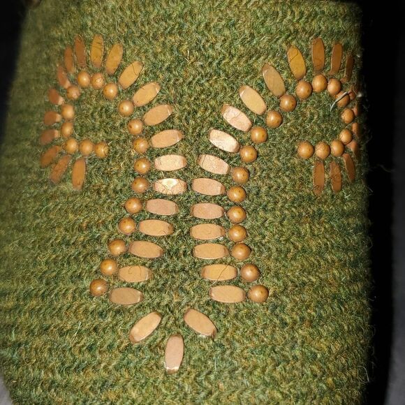 Calleen Cordero Green Wool Embelished Wood Clogs Mules Handmade size 8 - Picture 8 of 10